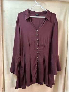 Torrid Burgundy Lace Up Back Bell Sleeve Tunic Top Plus Size 3 Boho Goth